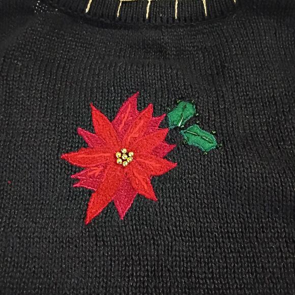 Ugly Christmas Sweater Vest Large Poinsettias Beaded Ornaments Kim Rogers Black - Picture 12 of 15